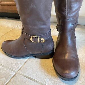 BROWN LEATHER TALL WIDE SZ. 9.5
